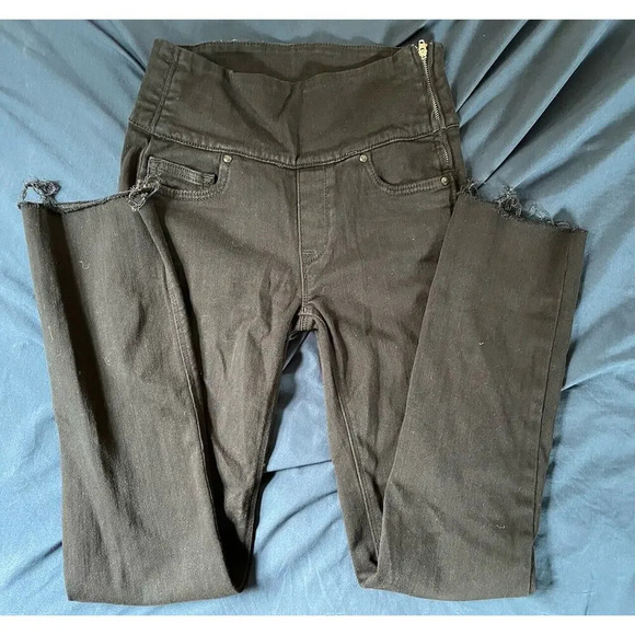 Spanx The Signature Straight Pant Trousers Black Side Zipper Raw Hem Size 25 - Picture 8 of 8